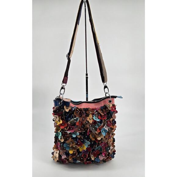 H2Z Boho 3D Flower Hippie Leather MultiColor Studded Crossbody Purse Colorful - Picture 9 of 15